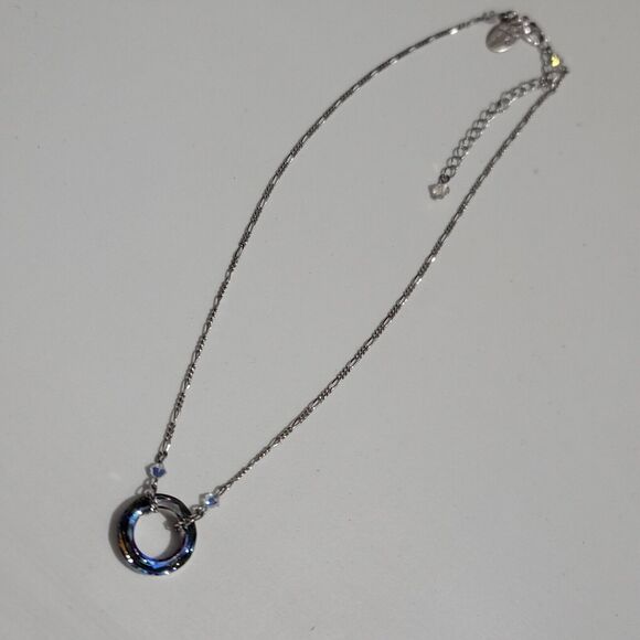 Silver Figaro Chain With Round Crystal 18" Necklace - Picture 6 of 11